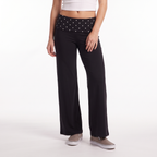 Polka Dot Foldover Waist Wide-Leg Trousers