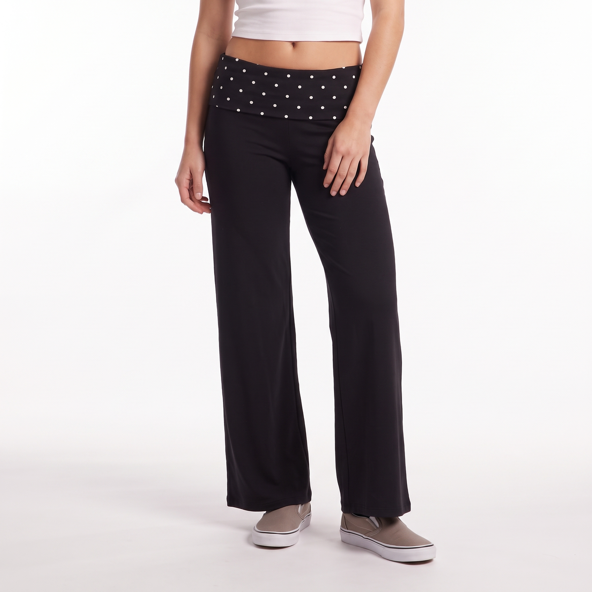 Polka Dot Foldover Waist Wide-Leg Trousers