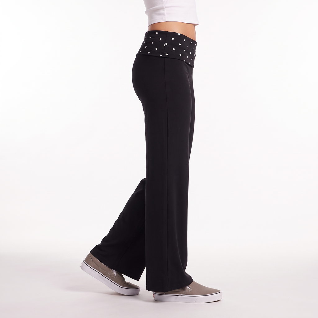 Polka Dot Foldover Waist Wide-Leg Trousers