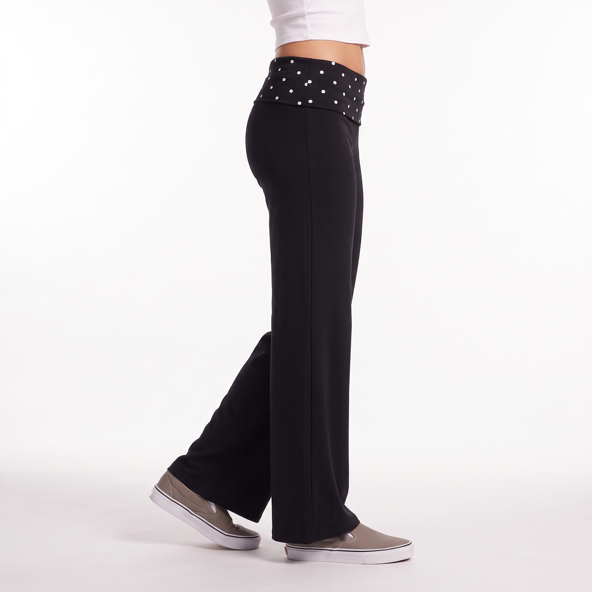 Polka Dot Foldover Waist Wide-Leg Trousers