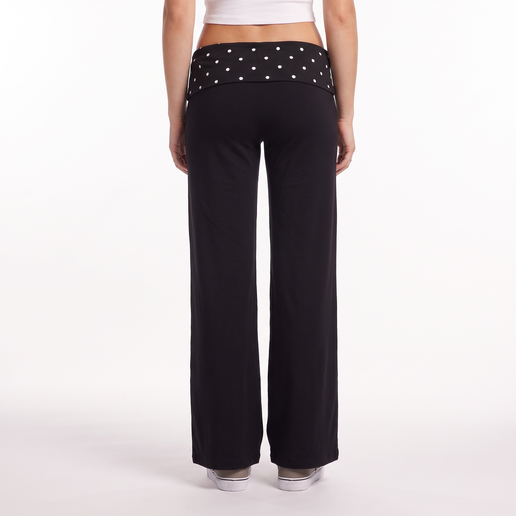 Polka Dot Foldover Waist Wide-Leg Trousers