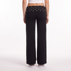 Polka Dot Foldover Waist Wide-Leg Trousers