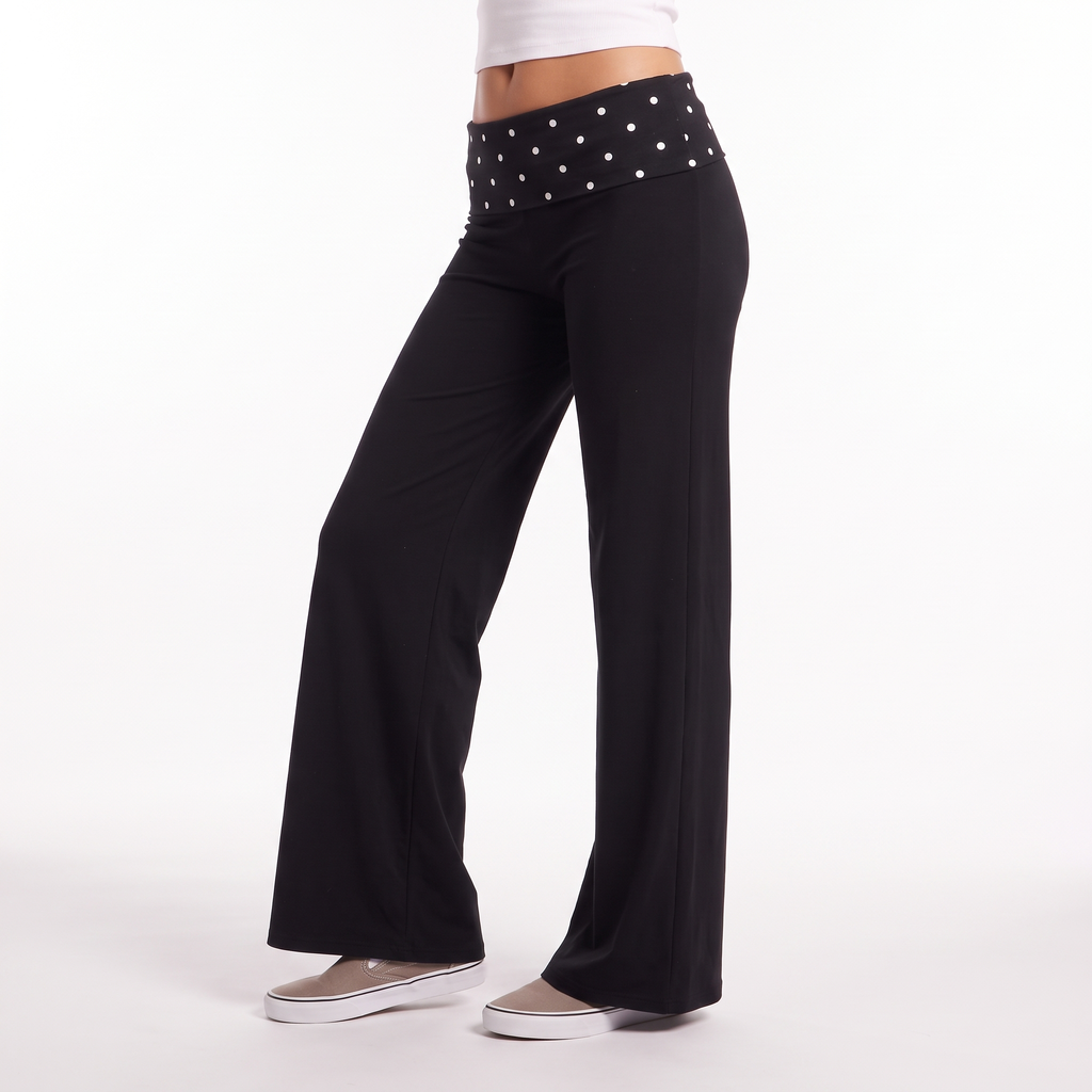 Polka Dot Foldover Waist Wide-Leg Trousers