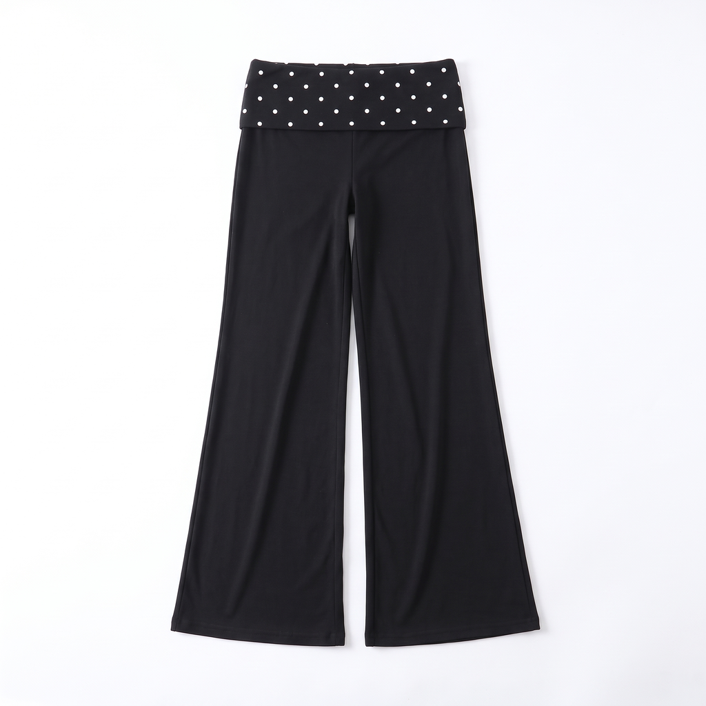 Polka Dot Foldover Waist Wide-Leg Trousers