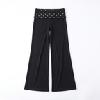Polka Dot Foldover Waist Wide-Leg Trousers