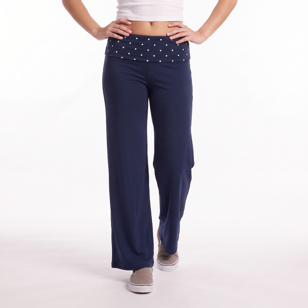 Polka Dot Foldover Waist Wide-Leg Trousers
