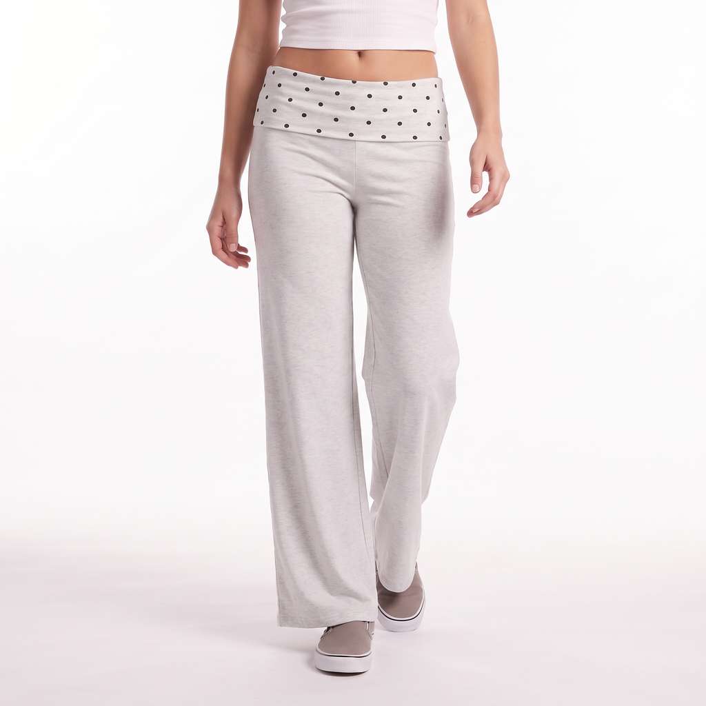 Polka Dot Foldover Waist Wide-Leg Trousers