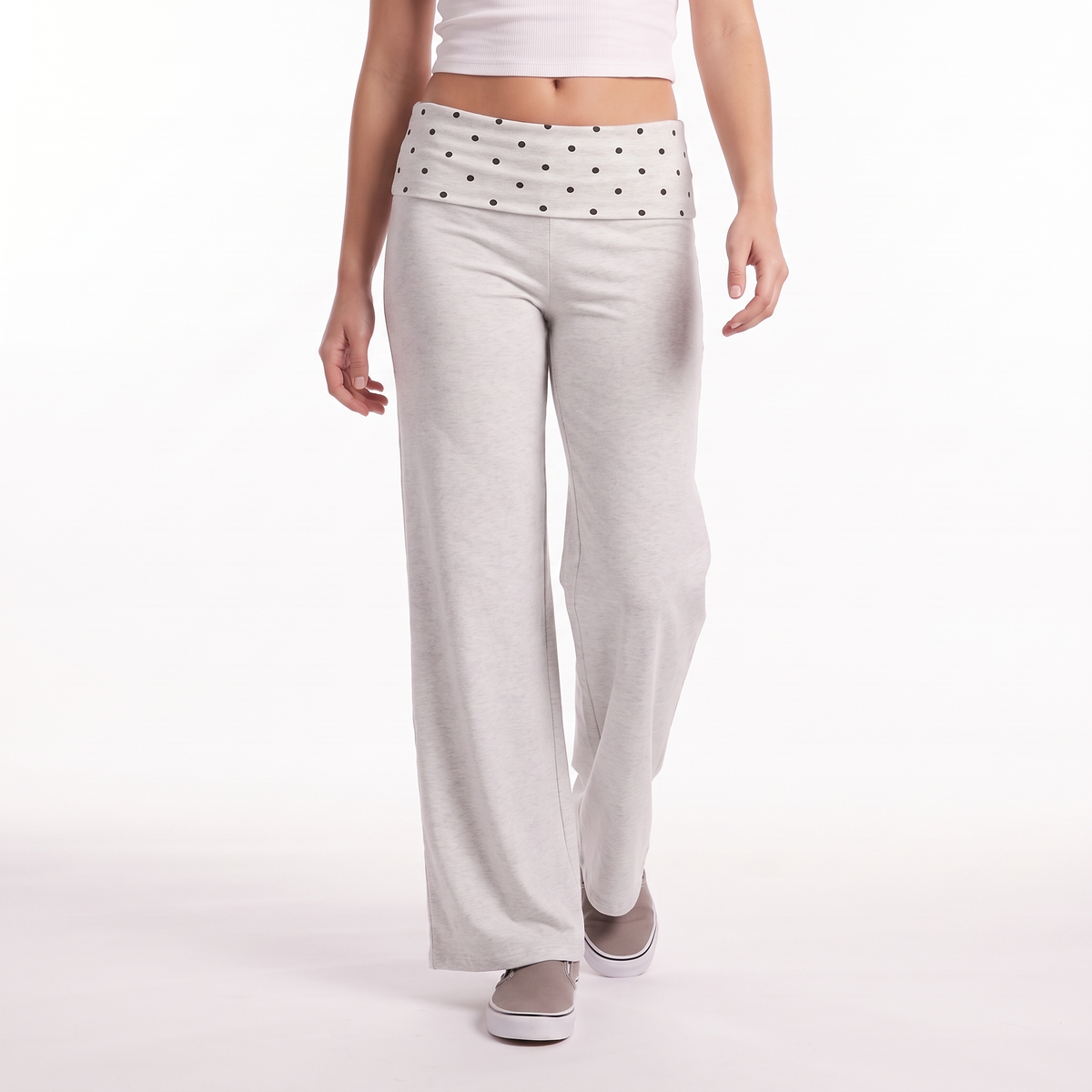 Polka Dot Foldover Waist Wide-Leg Trousers