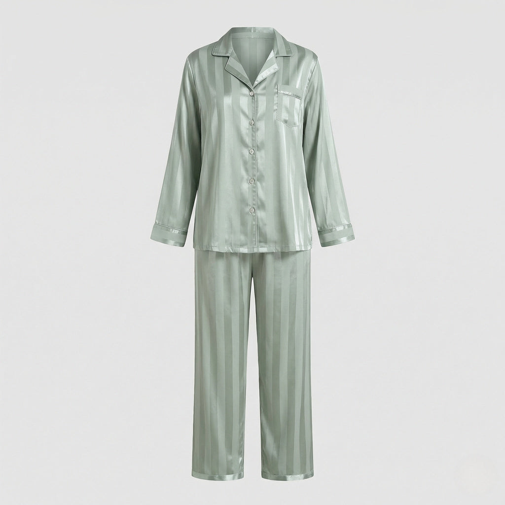 Women's Satin Finish Pyjama Set with Button Front Shirt