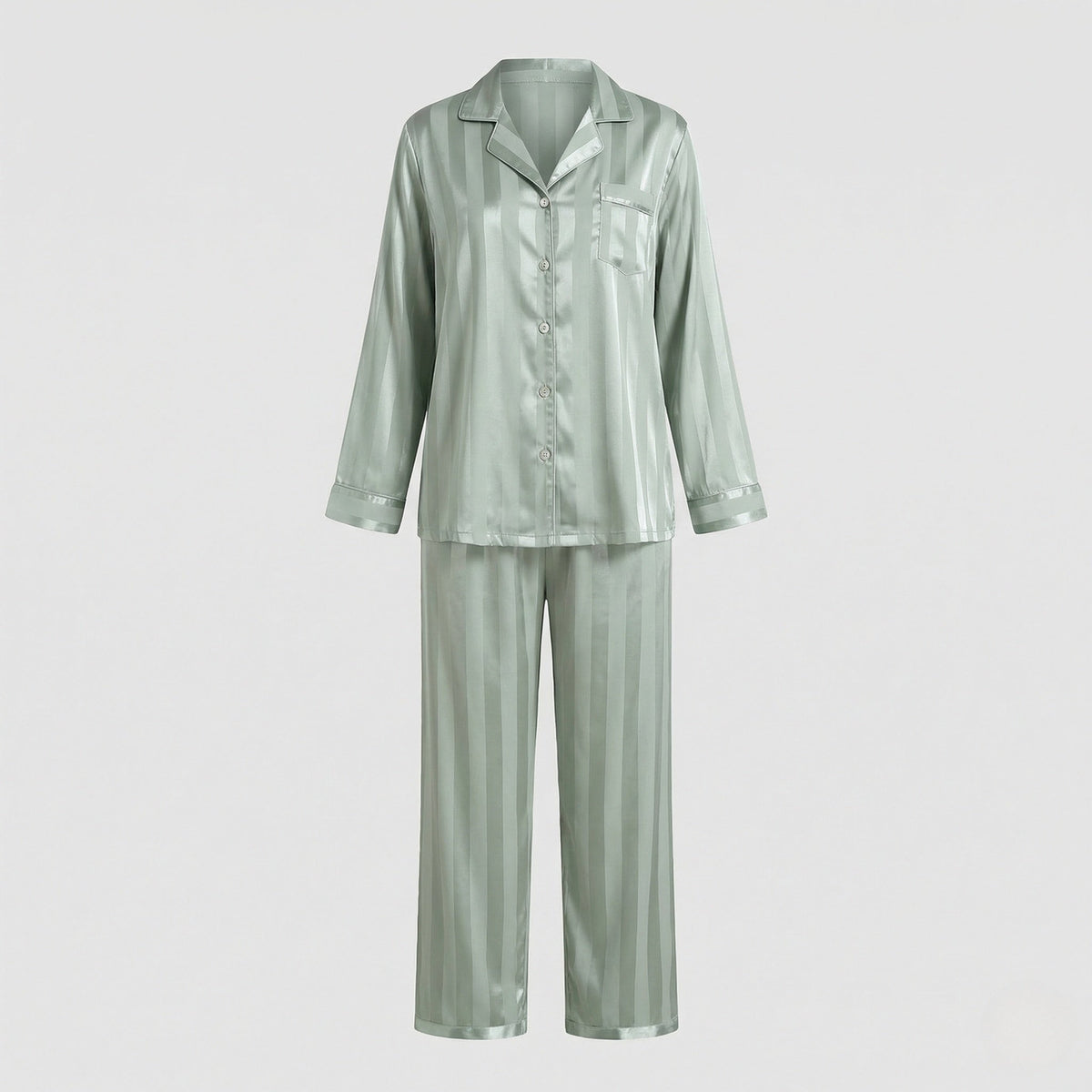 Women's Satin Finish Pyjama Set with Button Front Shirt