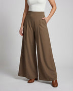 Women's High Waisted Wide Leg Palazzo Trousers with Front Pleats