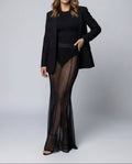 Women's Sheer Mesh Maxi Skirt with Fitted Silhouette and Flared Mermaid Hem