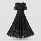 Women's V-Neck Maxi Dress with Sheer Flutter Sleeves and Defined Waist