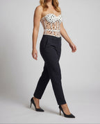 Women's Printed Strapless Bustier Top with Sheer Mesh Panels