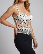 Women's Printed Strapless Bustier Top with Sheer Mesh Panels