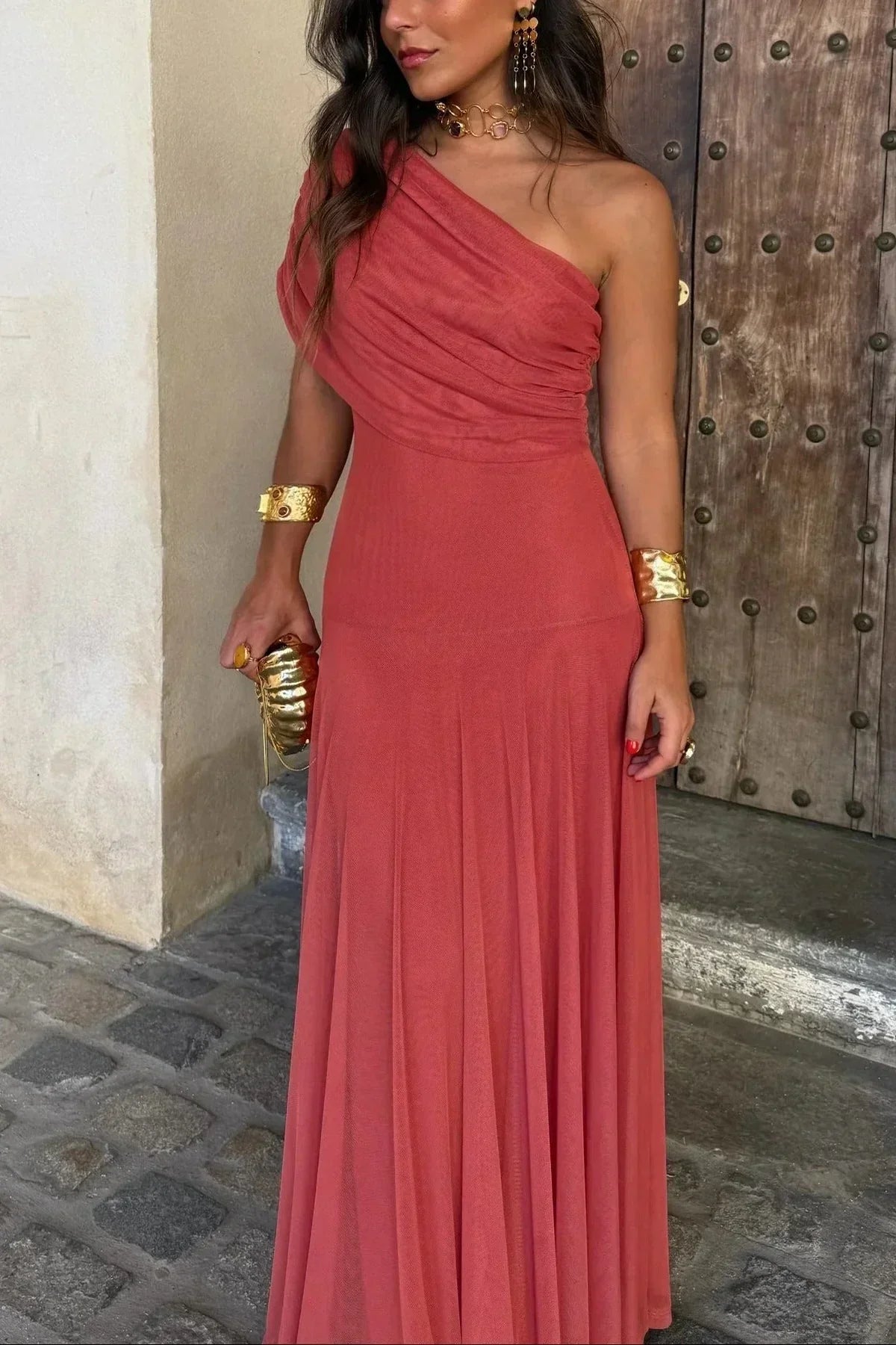 Pleated One-Shoulder Maxi Dress – Elegant Evening Gown | Meave & Ivy