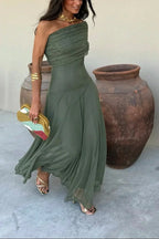 Pleated One-Shoulder Maxi Dress – Elegant Evening Gown | Meave & Ivy