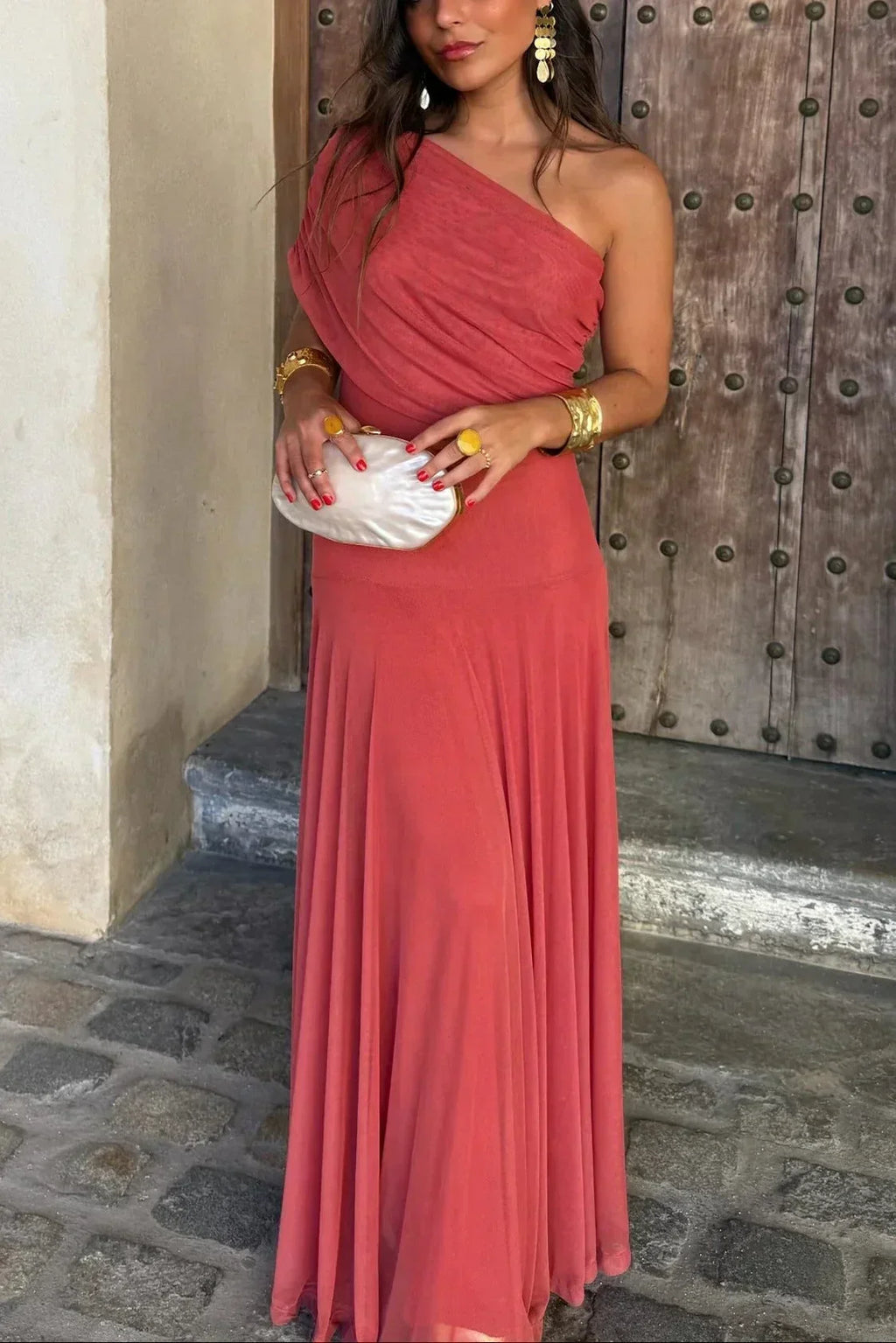Pleated One-Shoulder Maxi Dress – Elegant Evening Gown | Meave & Ivy