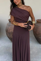 Pleated One-Shoulder Maxi Dress – Elegant Evening Gown | Meave & Ivy
