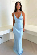 Light Blue Satin Maxi Dress – Elegant Evening Gown | Meave & Ivy