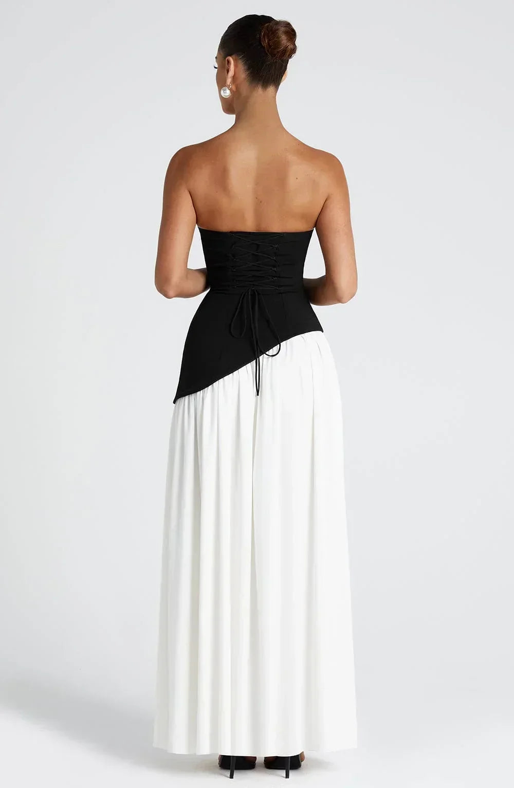 Corset Bustier Maxi Dress – Scarf Detail High-Split Evening Gown | Meave & Ivy