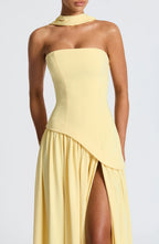 Corset Bustier Maxi Dress – Scarf Detail High-Split Evening Gown | Meave & Ivy