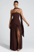 Corset Bustier Maxi Dress – Scarf Detail High-Split Evening Gown | Meave & Ivy