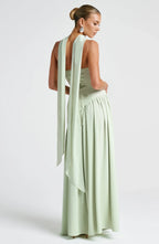 Corset Bustier Maxi Dress – Scarf Detail High-Split Evening Gown | Meave & Ivy