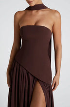 Corset Bustier Maxi Dress – Scarf Detail High-Split Evening Gown | Meave & Ivy