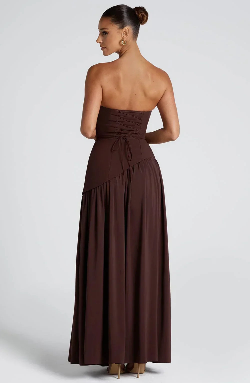 Corset Bustier Maxi Dress – Scarf Detail High-Split Evening Gown | Meave & Ivy