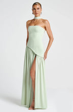 Corset Bustier Maxi Dress – Scarf Detail High-Split Evening Gown | Meave & Ivy