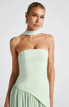 Corset Bustier Maxi Dress – Scarf Detail High-Split Evening Gown | Meave & Ivy
