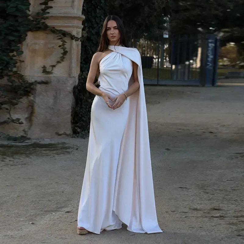 One-Shoulder Draped Maxi Dress – Elegant Evening Gown | Meave & Ivy