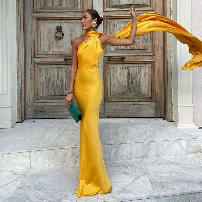 One-Shoulder Draped Maxi Dress – Elegant Evening Gown | Meave & Ivy