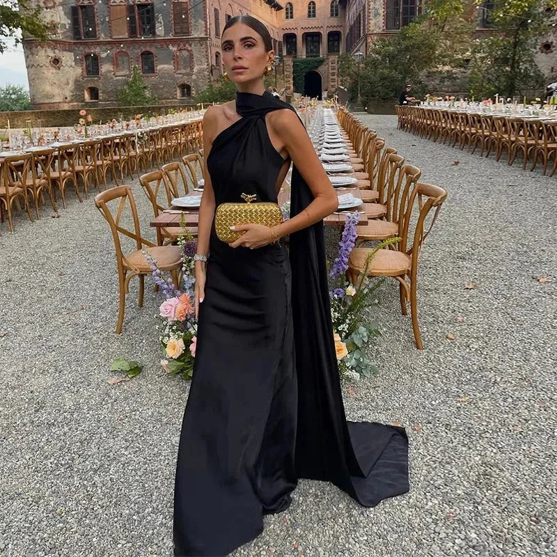 One-Shoulder Draped Maxi Dress – Elegant Evening Gown | Meave & Ivy