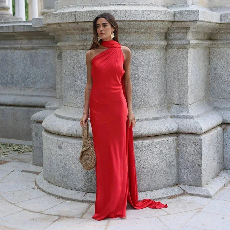 One-Shoulder Draped Maxi Dress – Elegant Evening Gown | Meave & Ivy
