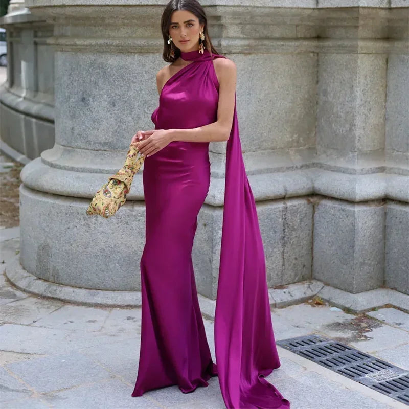 One-Shoulder Draped Maxi Dress – Elegant Evening Gown | Meave & Ivy