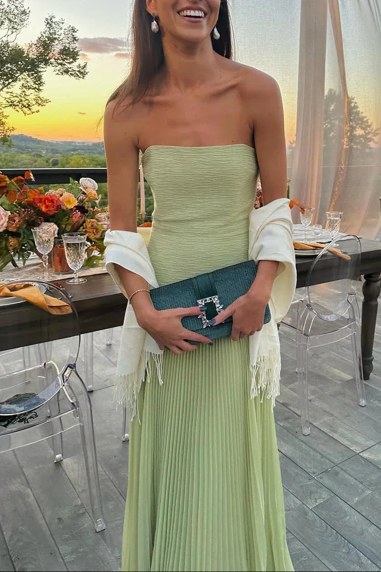 Green Pleated Maxi Dress – Elegant Flowy Evening Dress | Meave & Ivy