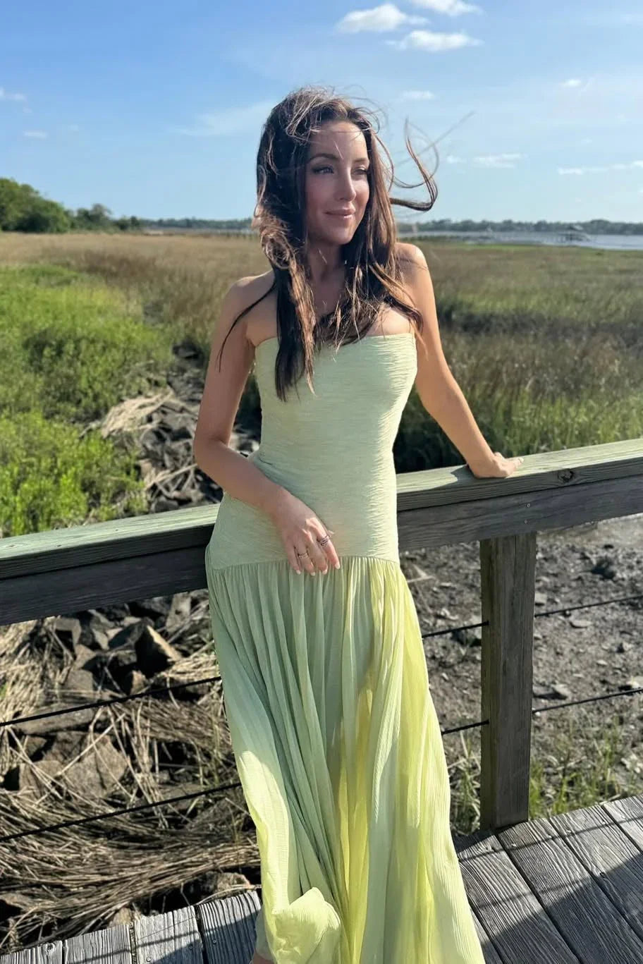 Green Pleated Maxi Dress – Elegant Flowy Evening Dress | Meave & Ivy
