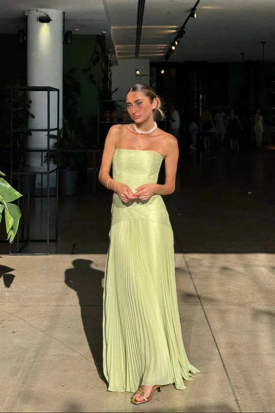 Green Pleated Maxi Dress – Elegant Flowy Evening Dress | Meave & Ivy