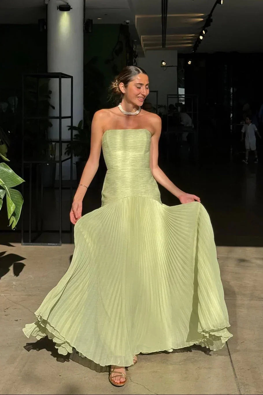 Green Pleated Maxi Dress – Elegant Flowy Evening Dress | Meave & Ivy