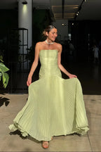 Green Pleated Maxi Dress – Elegant Flowy Evening Dress | Meave & Ivy