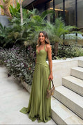 Green Pleated Corset Maxi Dress – Elegant Evening Gown | Meave & Ivy