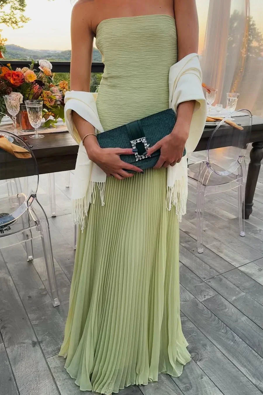 Green Pleated Maxi Dress – Elegant Flowy Evening Dress | Meave & Ivy