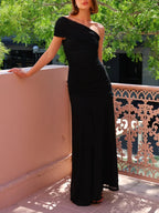 Asymmetric Ruched Maxi Dress – Elegant Evening Occasion Dress | Meave & Ivy