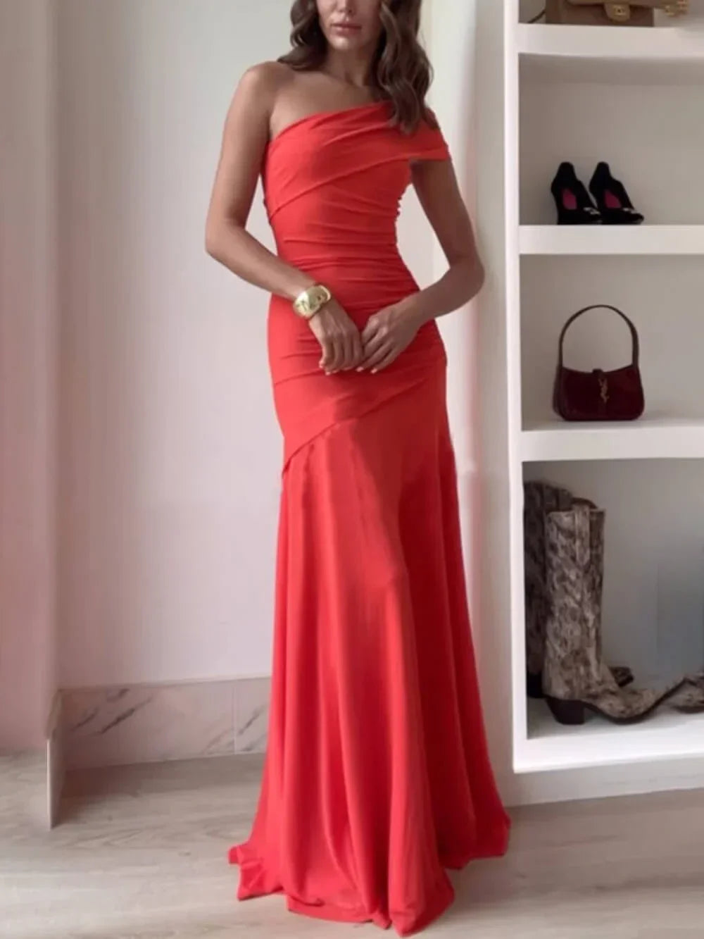 Asymmetric Ruched Maxi Dress – Elegant Evening Occasion Dress | Meave & Ivy