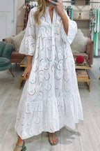 Lace 3/4 Sleeve Maxi Dress – V-Neck Summer Occasion Dress | Meave & Ivy
