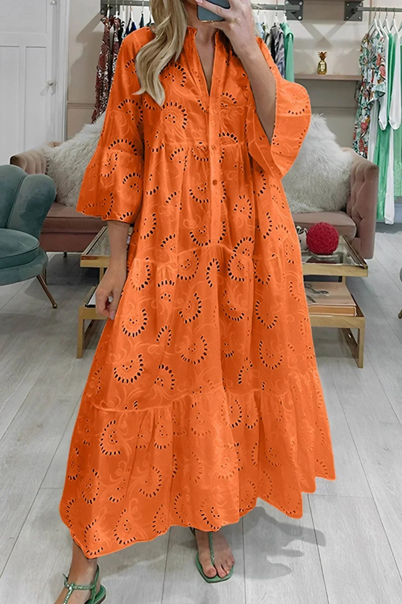 Lace 3/4 Sleeve Maxi Dress – V-Neck Summer Occasion Dress | Meave & Ivy