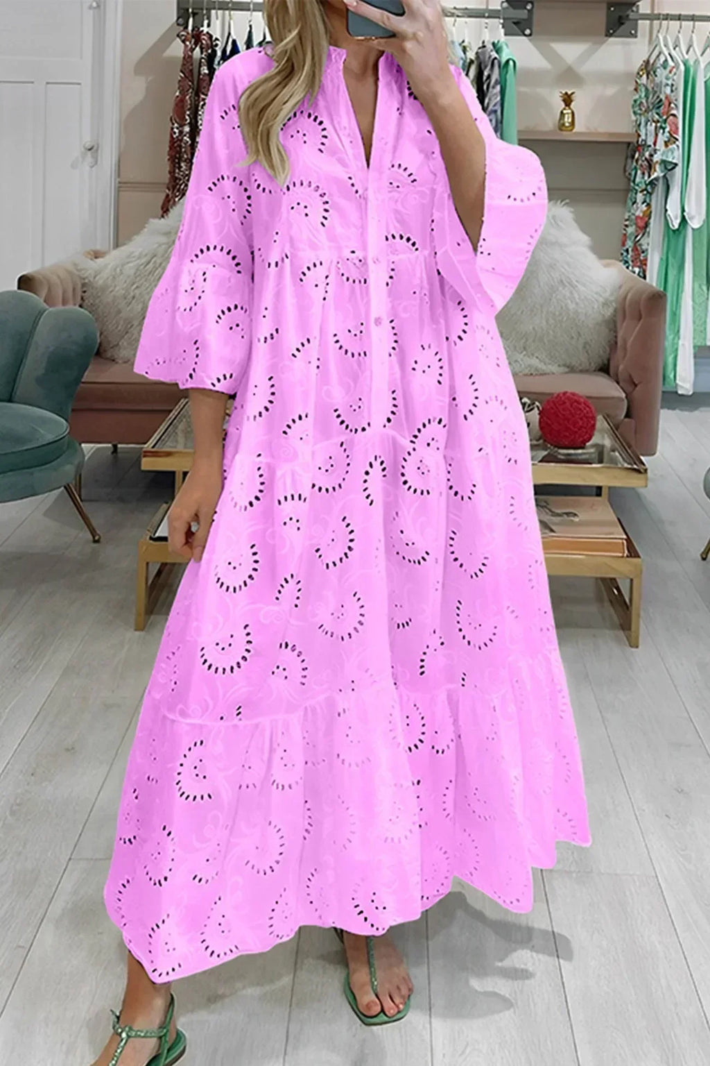 Lace 3/4 Sleeve Maxi Dress – V-Neck Summer Occasion Dress | Meave & Ivy