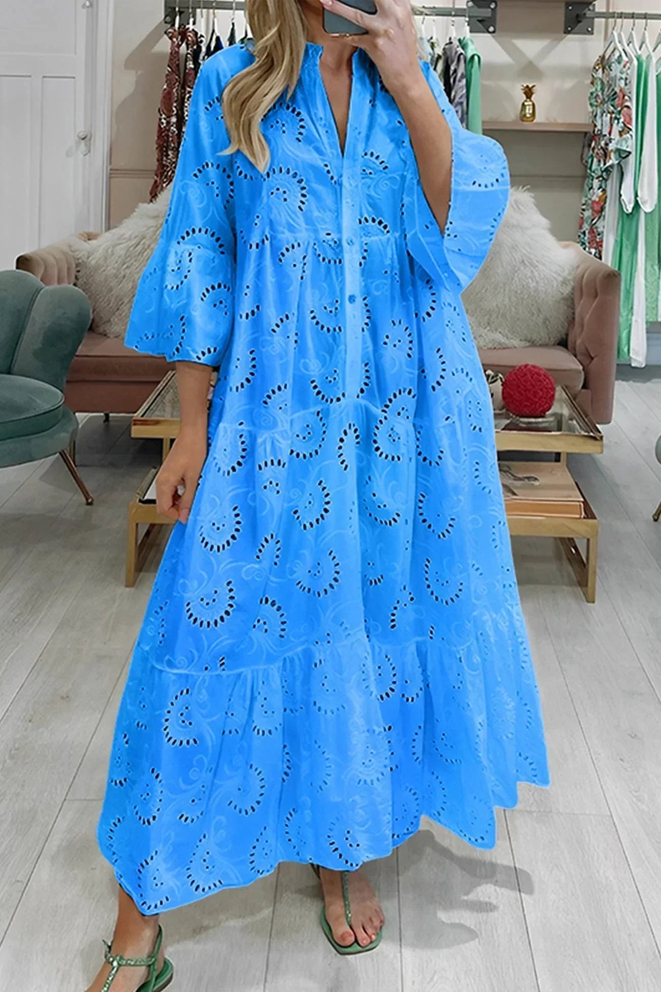 Lace 3/4 Sleeve Maxi Dress – V-Neck Summer Occasion Dress | Meave & Ivy